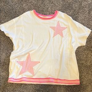 Women’s oversized Blue Velevt White and Pink Star embroidered Shirt